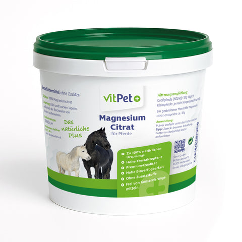 Magnesiumcitrat für Pferde – Premium Magnesium Pulver – 1000 g inkl. Dosierlöffel