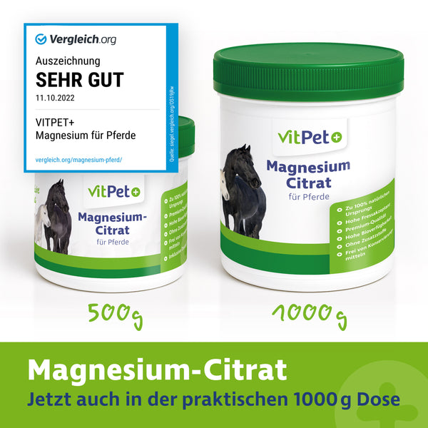 Magnesiumcitrat für Pferde – Premium Magnesium Pulver – 1000 g inkl. Dosierlöffel