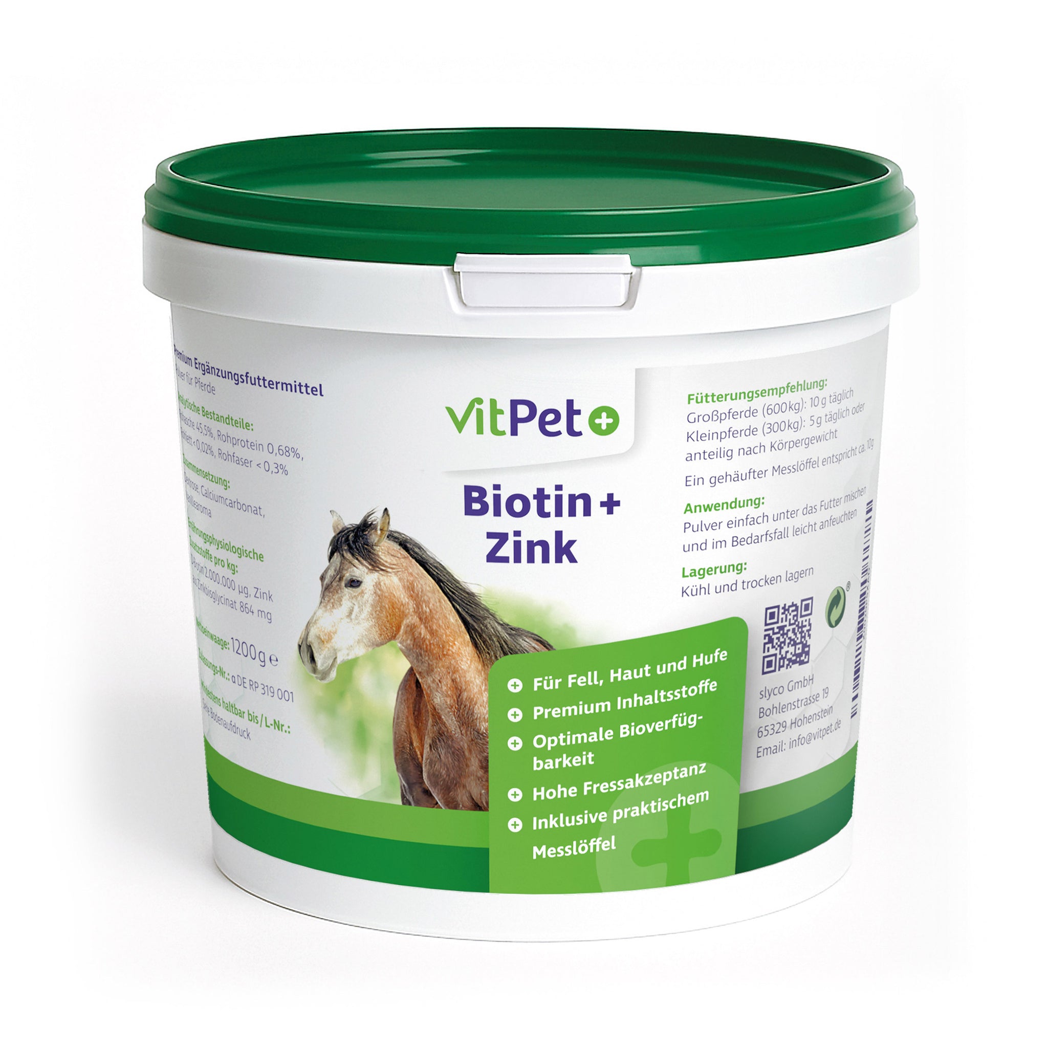 Biotin plus Zink für Pferde – Ergänzungsfuttermittel – 1,2 kg inkl. Dosierlöffel