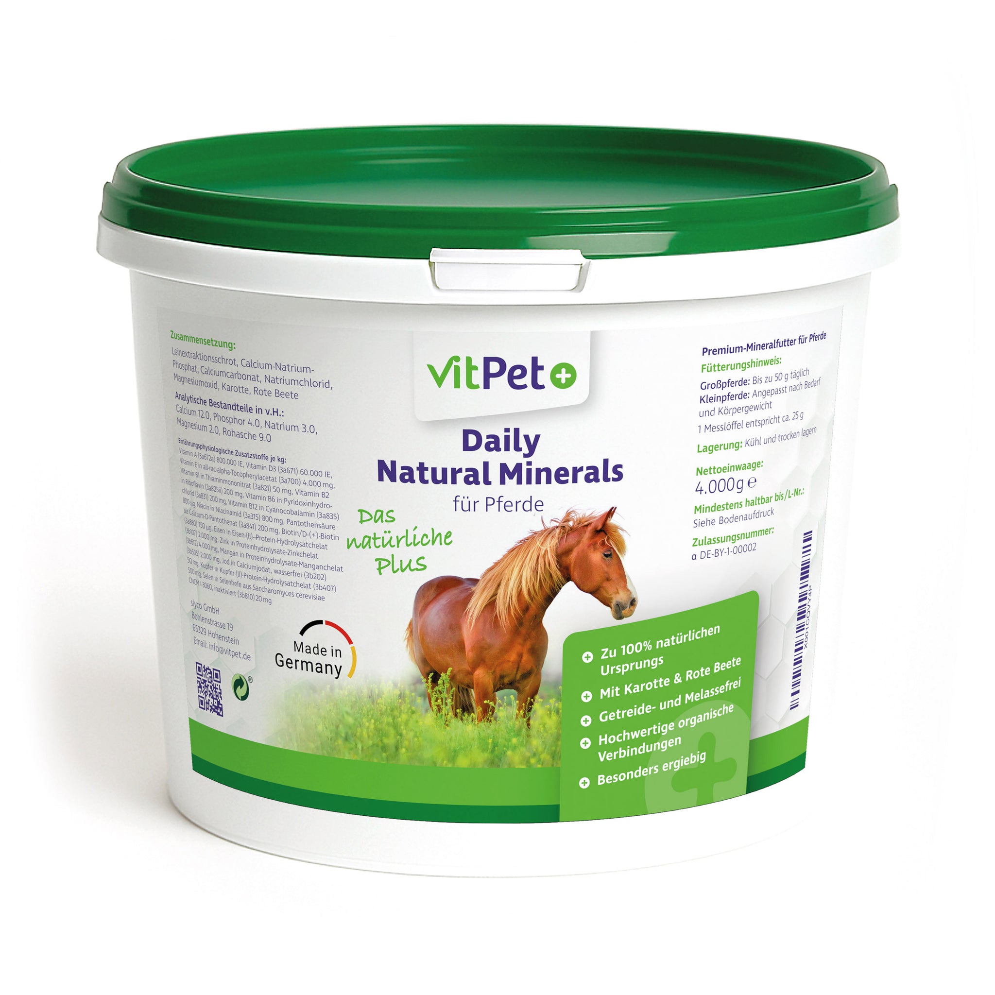Daily Natural Minerals für Pferde – Getreidefreies Mineralfutter – 4 kg inkl. Dosierlöffel